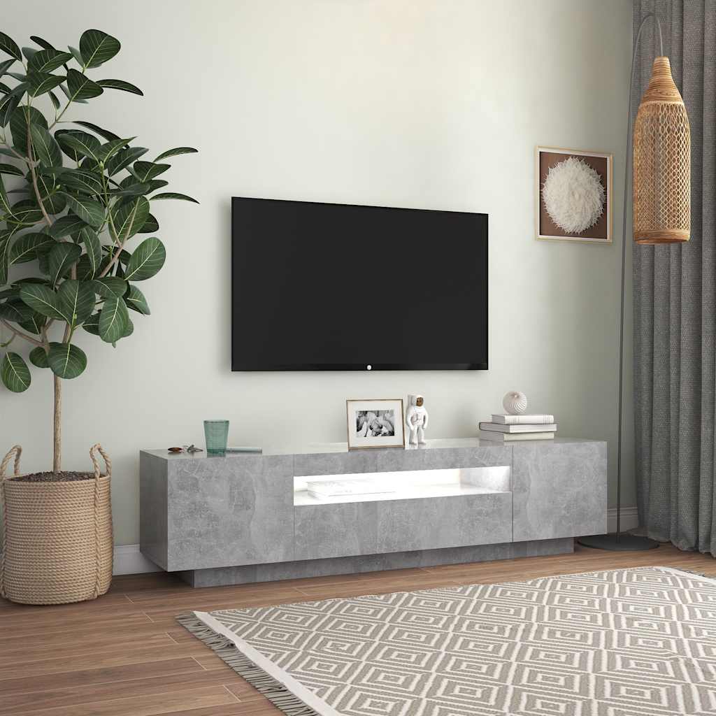 TV Cabinet LED Lights Concrete Grey 160cm | HomeAndLiving