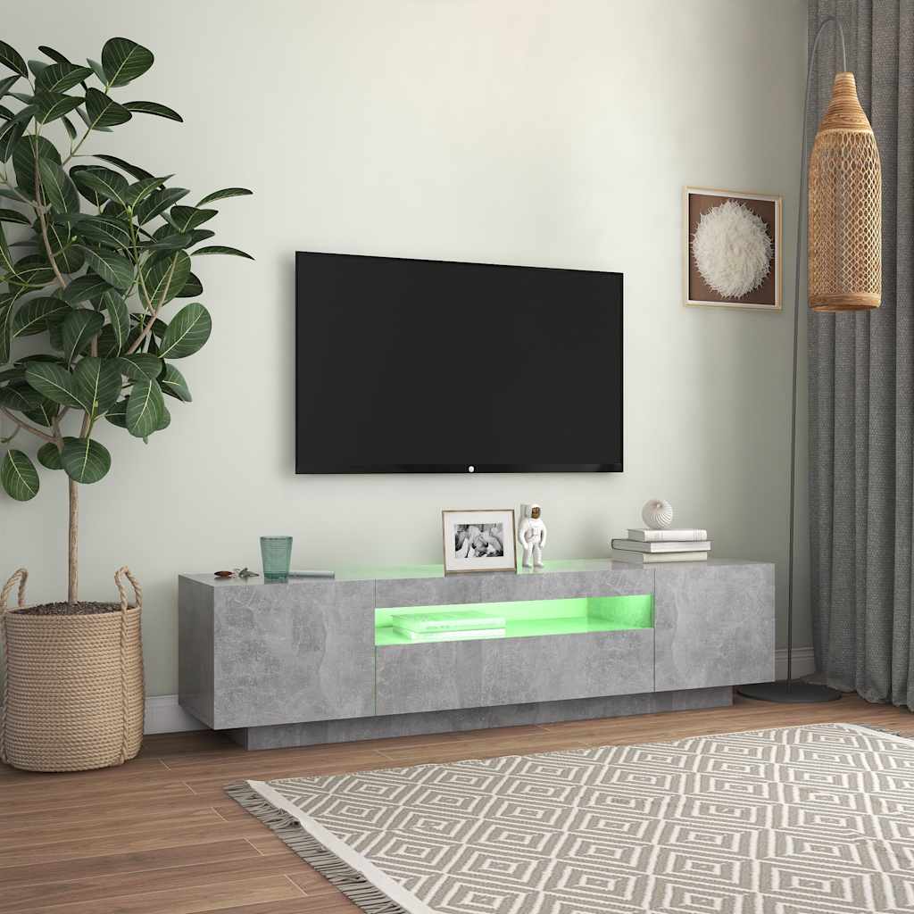 TV Cabinet LED Lights Concrete Grey 160cm | HomeAndLiving