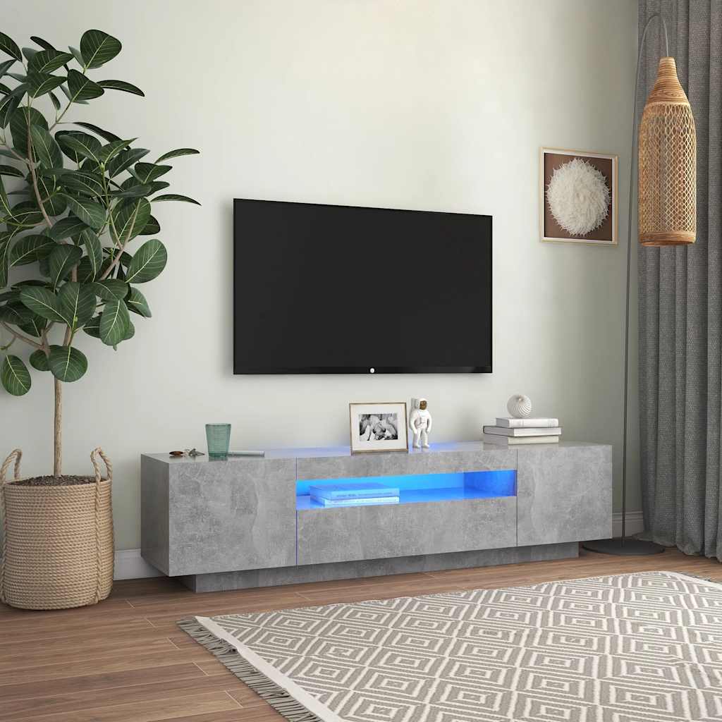 TV Cabinet LED Lights Concrete Grey 160cm | HomeAndLiving