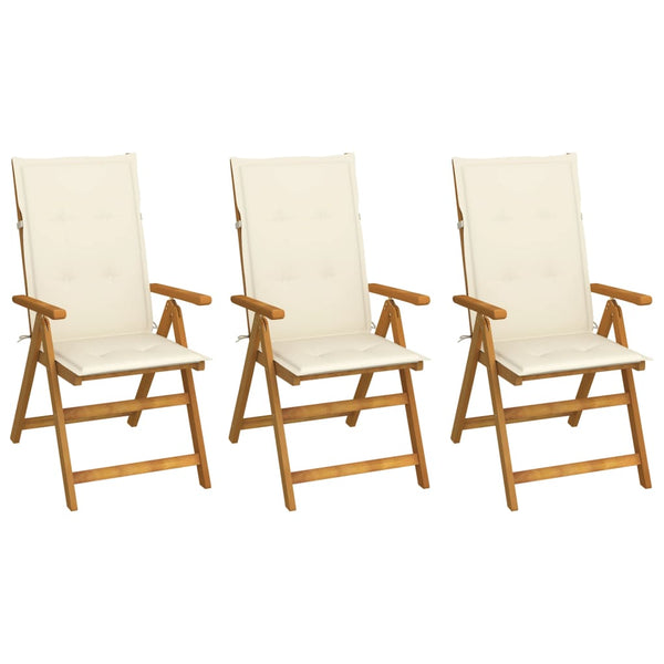  Folding Garden Chairs 3 pcs with Cushions Solid Acacia Wood