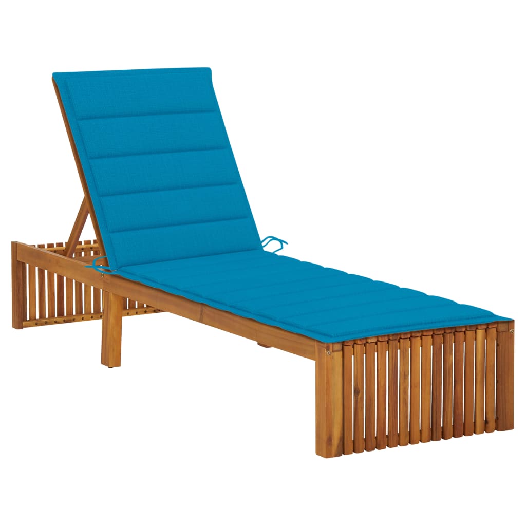 Sun Lounger with Cushion Solid Acacia Wood - 200×60×3cm
