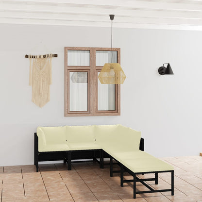 6 Piece Garden Lounge Set with Cushions Poly Rattan - Black