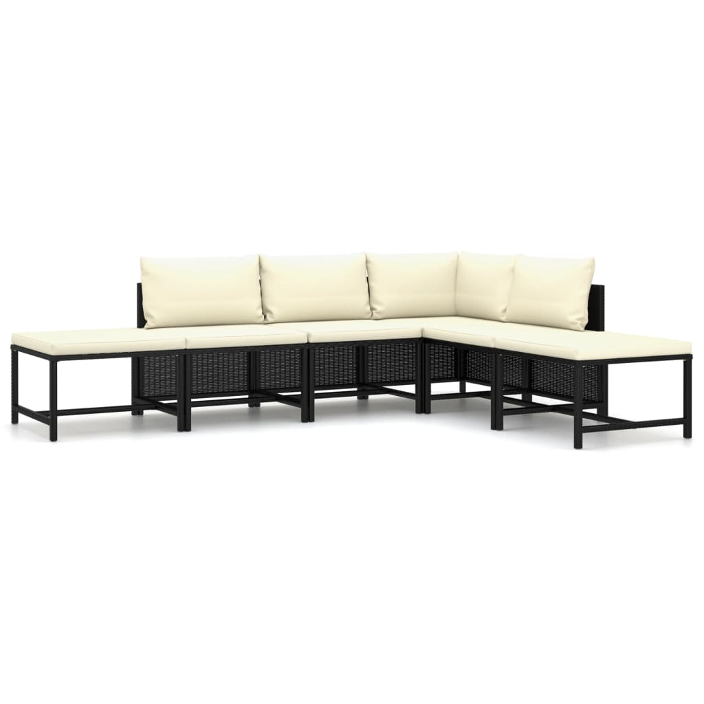 Rattan Noir Luxury: 6-Piece Garden Lounge Set with Plush Cushions