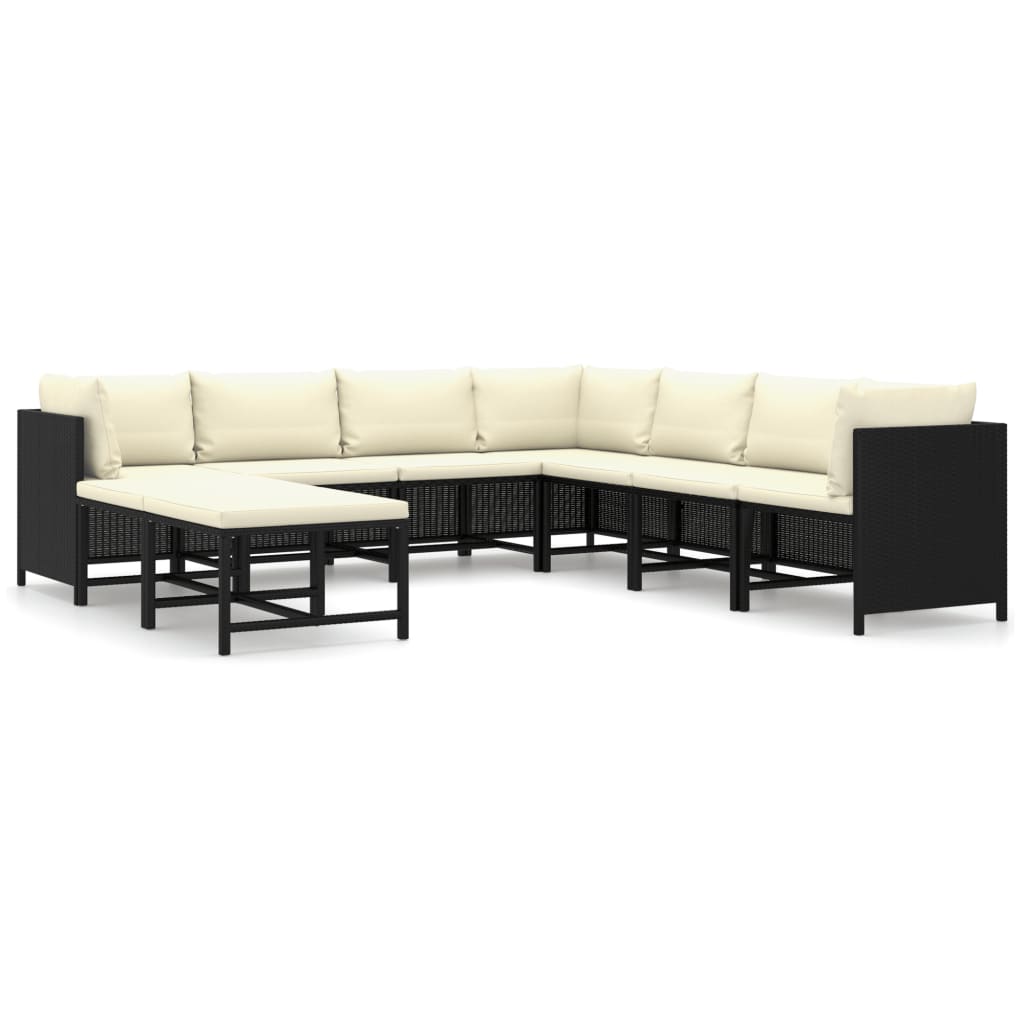9 Piece Garden Lounge Set with Cushions Poly Rattan Black - 60×60×60cm