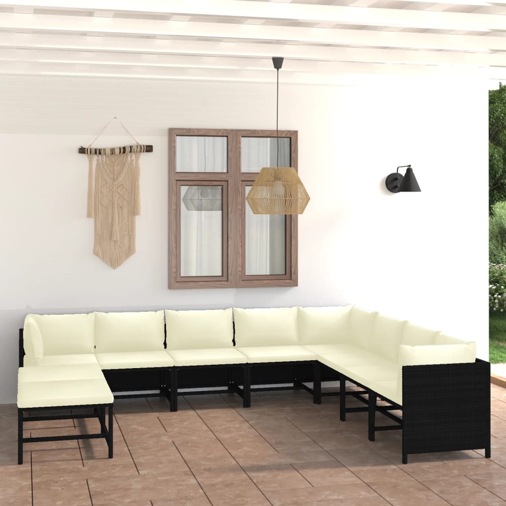 9 Piece Garden Lounge Set with Cushions Poly Rattan Black - 60×60×60cm