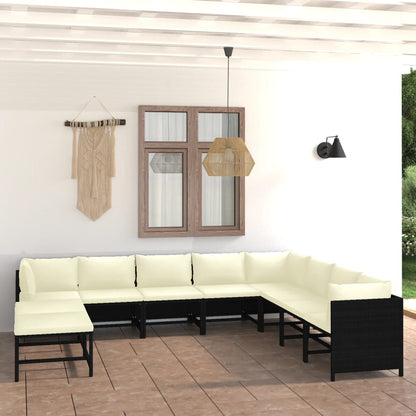 9 Piece Garden Lounge Set with Cushions Poly Rattan Black - 60×60×60cm