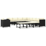 12 Piece Garden Lounge Set with Cushions Poly Rattan-Black