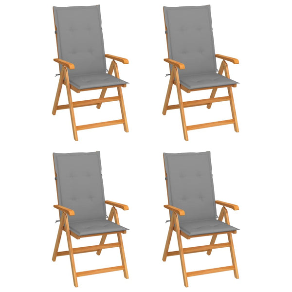  Garden Chairs 4 pcs with Grey Cushions Solid Teak Wood