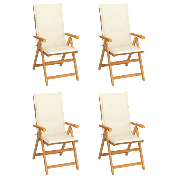  Garden Chairs 4 pcs with Cream Cushions Solid Teak Wood