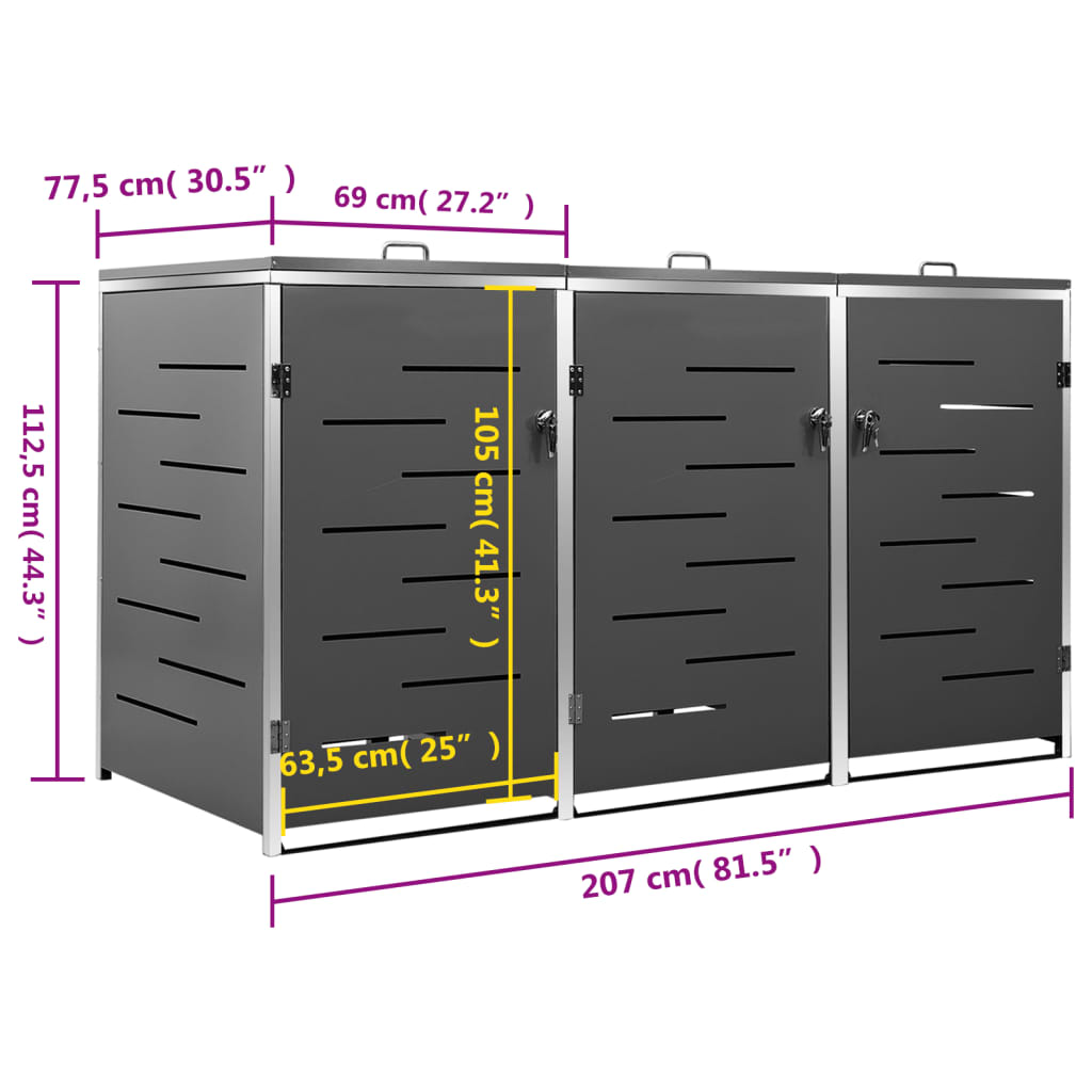 Triple Wheelie Bin Shed Steel Lockable | HomeAndLiving