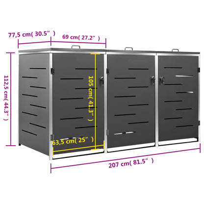 Triple Wheelie Bin Shed Steel Lockable | HomeAndLiving