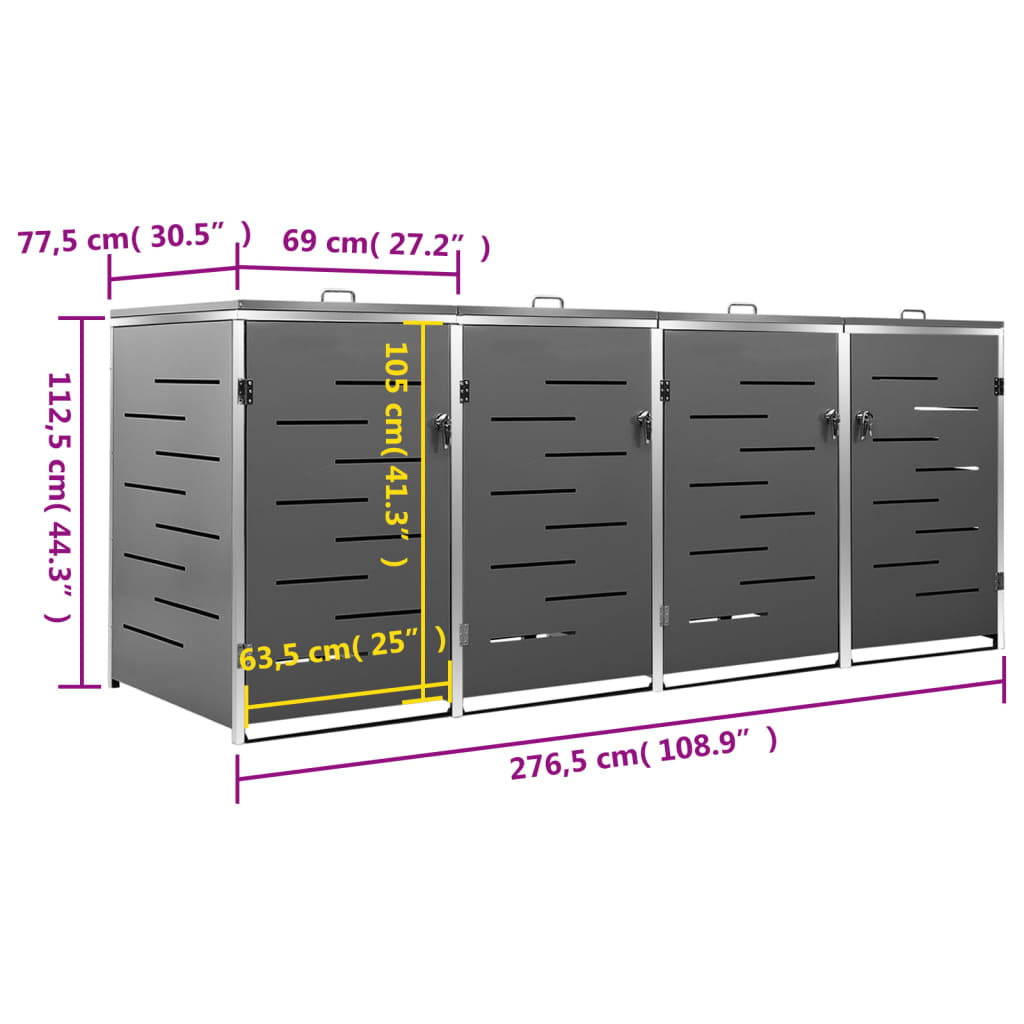 Quadruple Wheelie Bin Shed Stainless Steel | HomeAndLiving