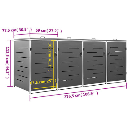 Quadruple Wheelie Bin Shed Stainless Steel | HomeAndLiving