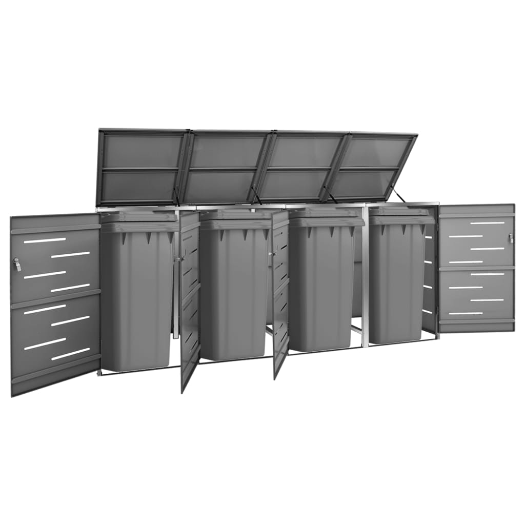 Quadruple Wheelie Bin Shed Stainless Steel | HomeAndLiving