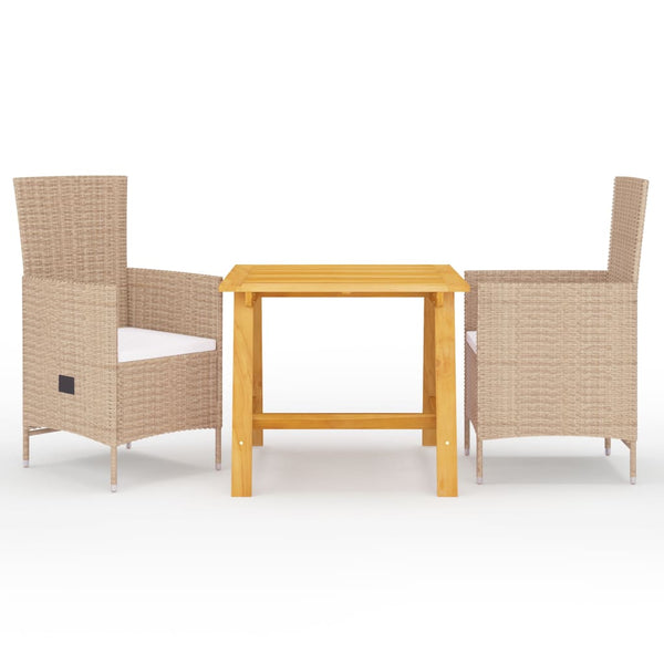  3 Piece Garden Rattan Patio Dining Set Beige