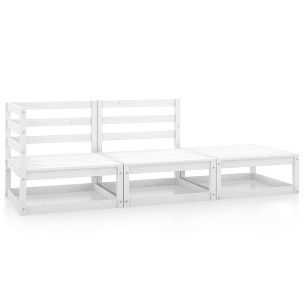  3 Piece Garden Lounge Set White Solid Pinewood