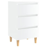 Bed Cabinet with Solid Wood Legs High Gloss White