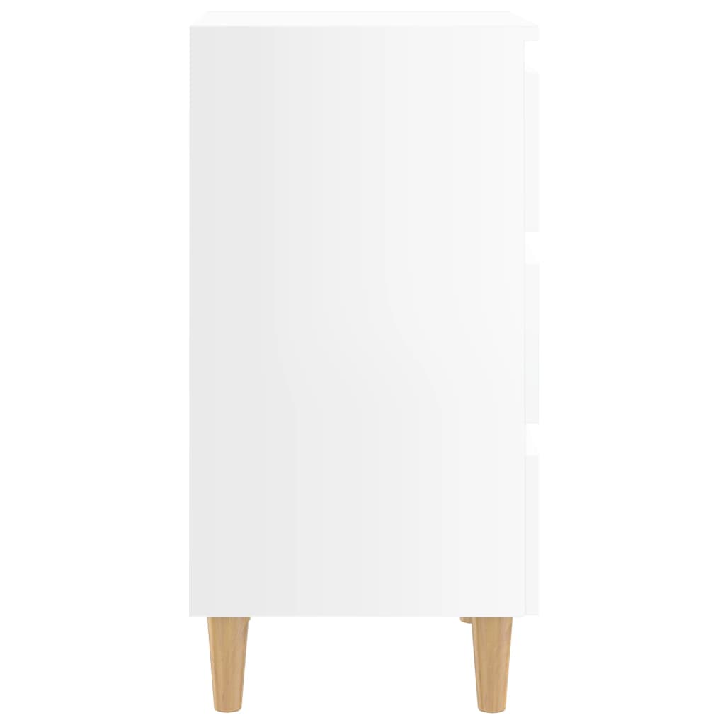 Bed Cabinet with Solid Wood Legs High Gloss White