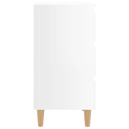 Bed Cabinet with Solid Wood Legs High Gloss White