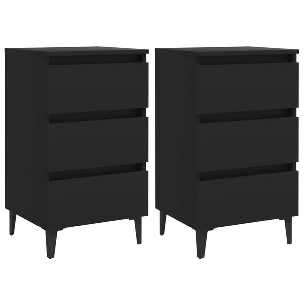  Bed Cabinet with Metal Legs 2 pcs Black