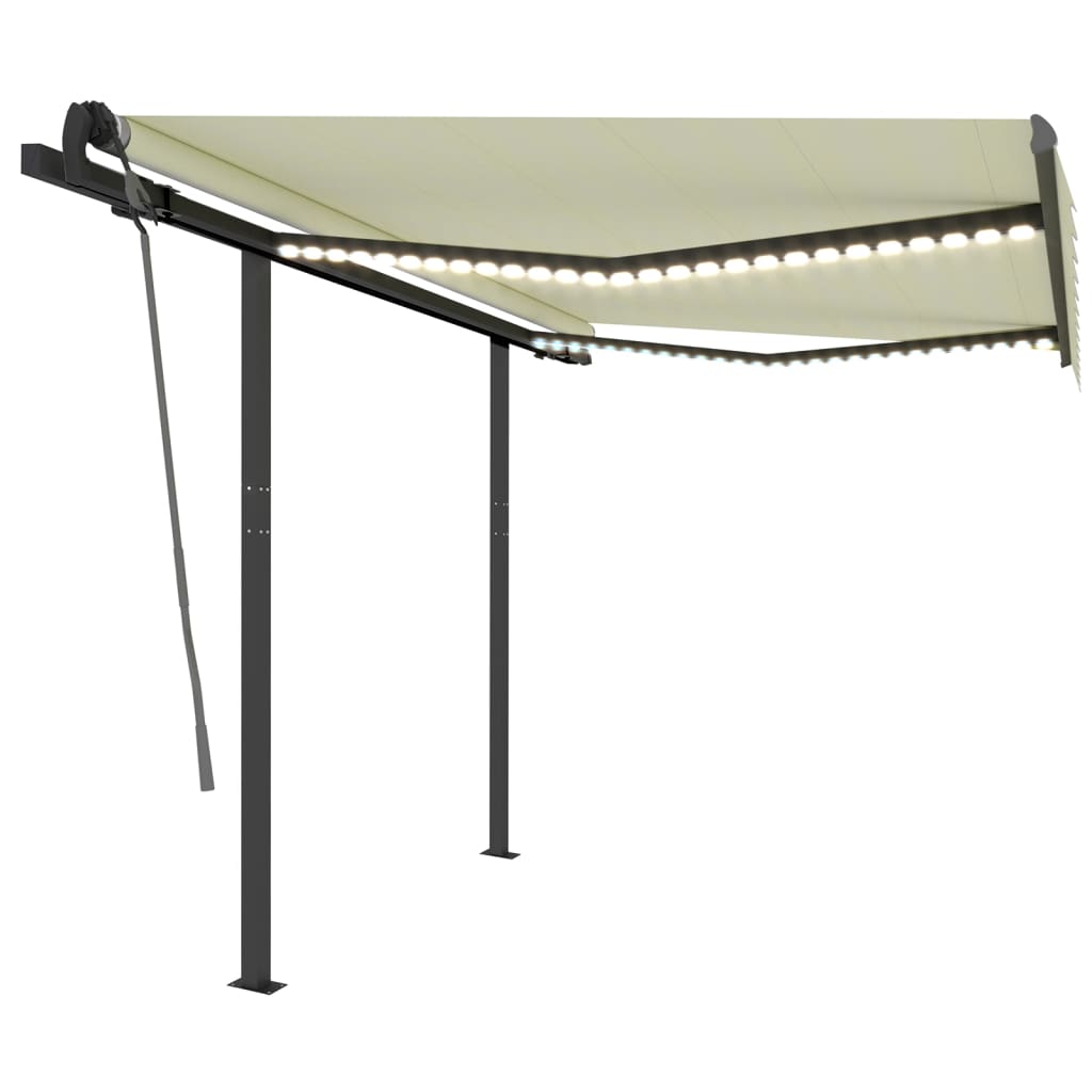 Awning With Led Manual Retractable Cream Uv-Resistant