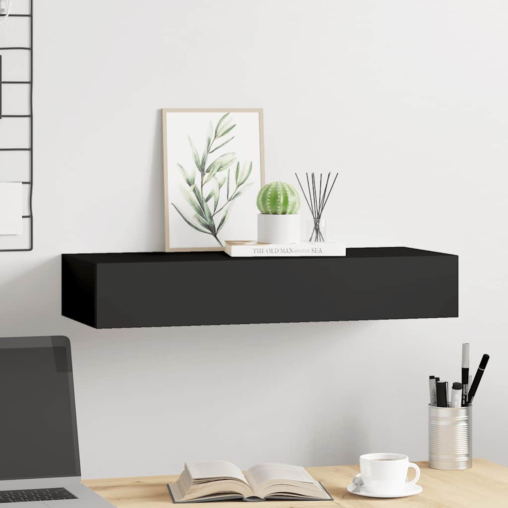 Wall Mounted Drawer Shelf Black MDF 60cm | HomeAndLiving
