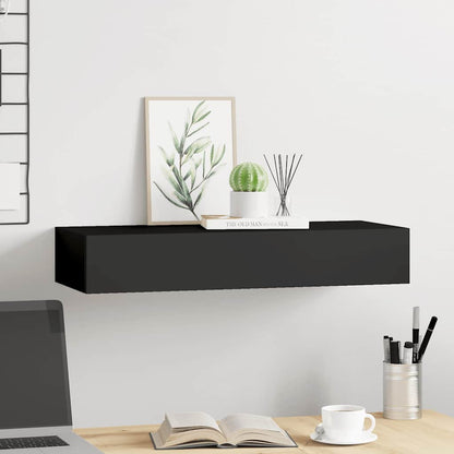 Wall Mounted Drawer Shelf Black MDF 60cm | HomeAndLiving