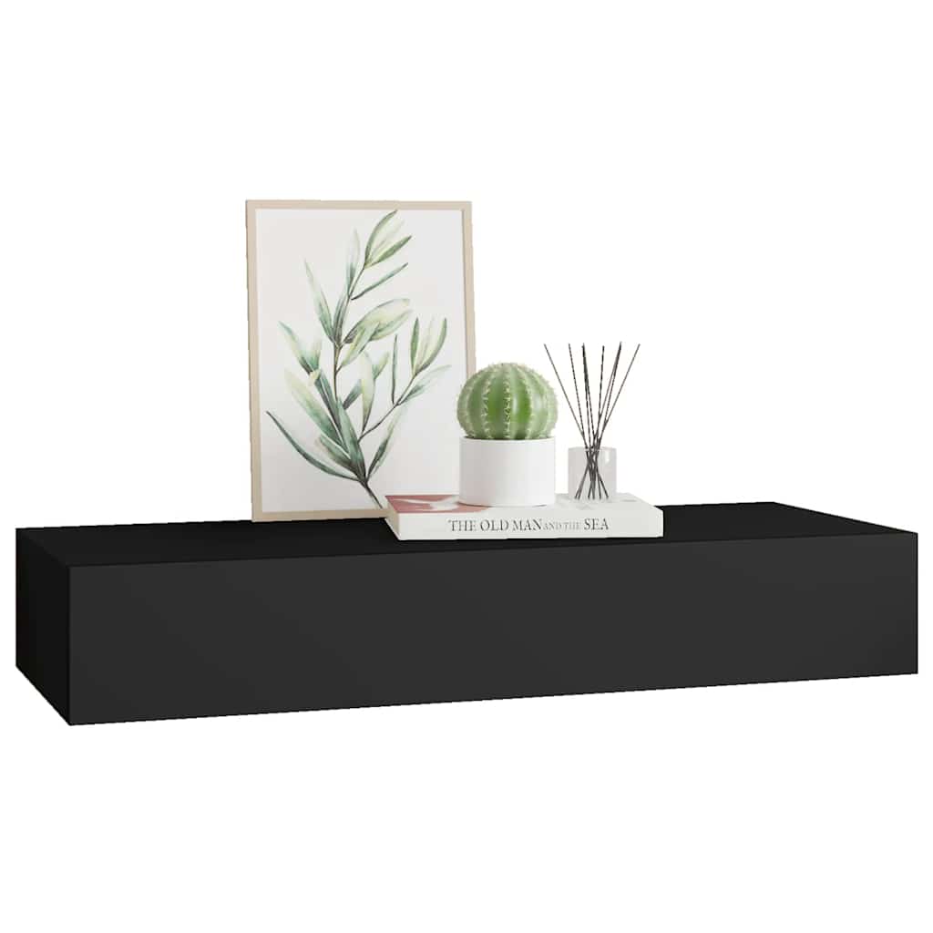 Wall Mounted Drawer Shelf Black MDF 60cm | HomeAndLiving