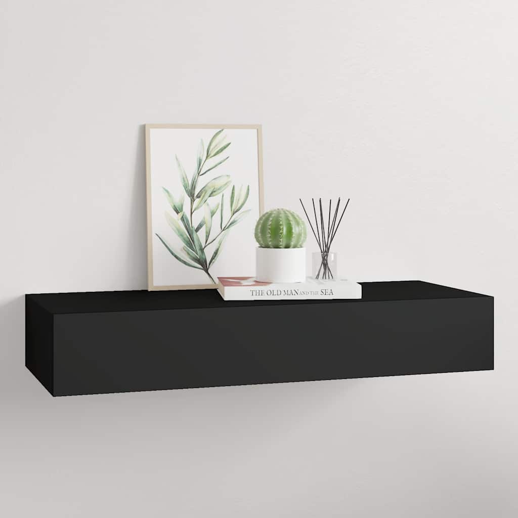 Wall Mounted Drawer Shelf Black MDF 60cm | HomeAndLiving