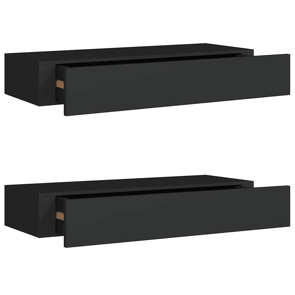Floating Drawer Shelves Set 2 Black MDF | HomeAndLiving