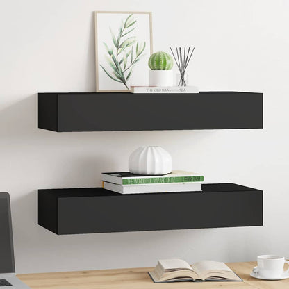 Floating Drawer Shelves Set 2 Black MDF | HomeAndLiving