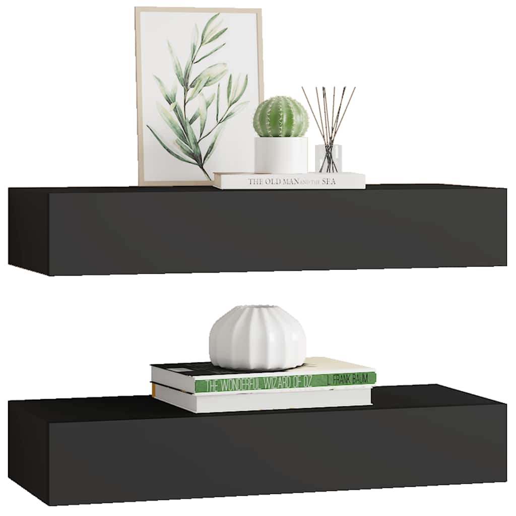 Floating Drawer Shelves Set 2 Black MDF | HomeAndLiving