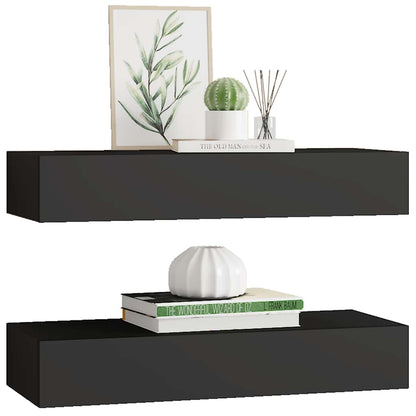 Floating Drawer Shelves Set 2 Black MDF | HomeAndLiving