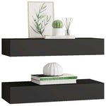 Floating Drawer Shelves Set 2 Black MDF | HomeAndLiving