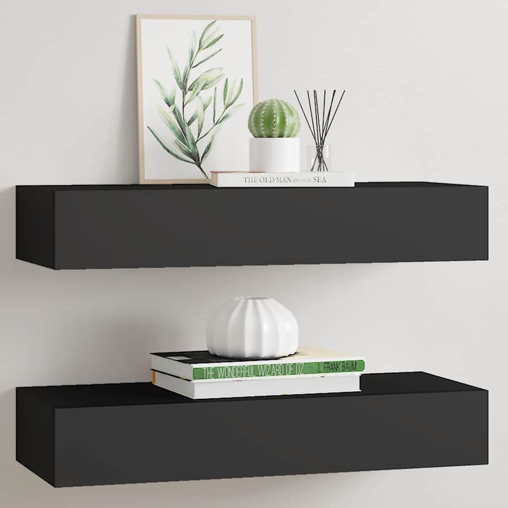 Floating Drawer Shelves Set 2 Black MDF | HomeAndLiving