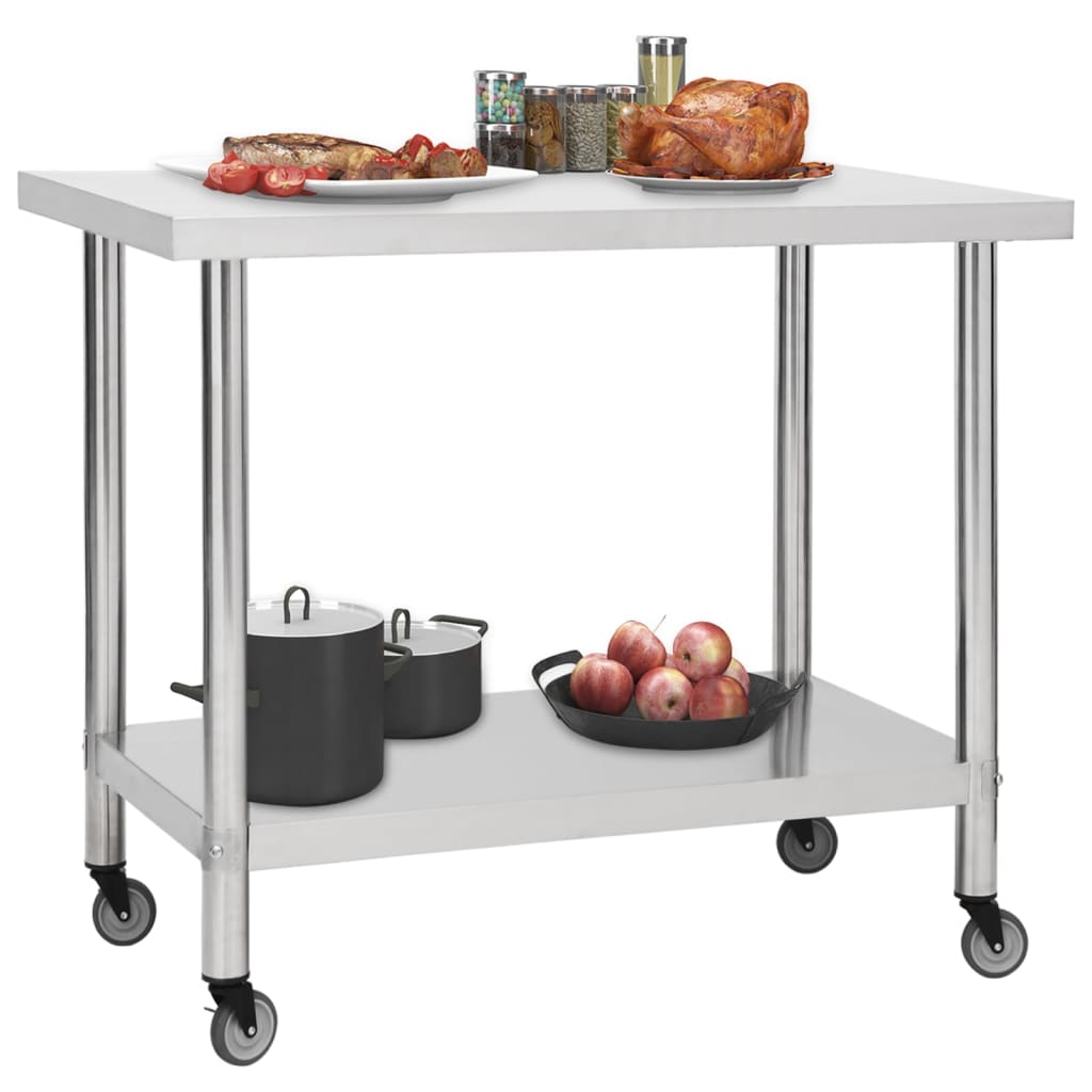 Stainless Steel Kitchen Work Table Wheels 80x60cm | HomeAndLiving