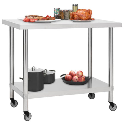 Stainless Steel Kitchen Work Table Wheels 80x60cm | HomeAndLiving