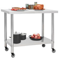 Stainless Steel Kitchen Work Table Wheels 80x60cm | HomeAndLiving