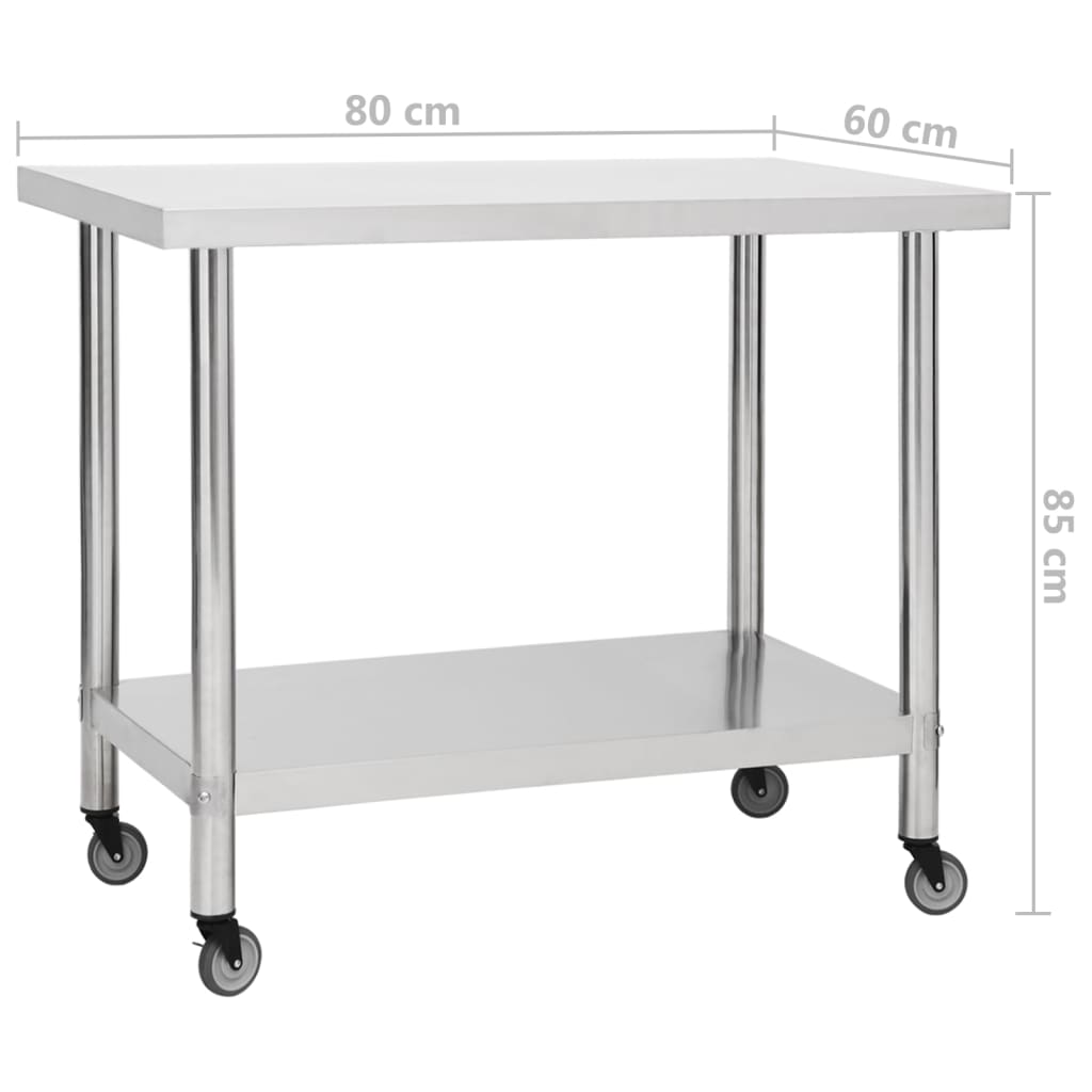 Stainless Steel Kitchen Work Table Wheels 80x60cm | HomeAndLiving