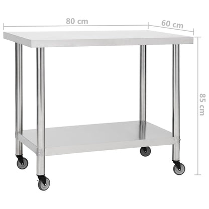 Stainless Steel Kitchen Work Table Wheels 80x60cm | HomeAndLiving