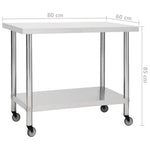 Stainless Steel Kitchen Work Table Wheels 80x60cm | HomeAndLiving