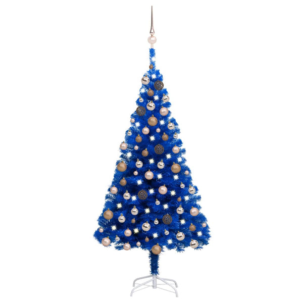  Artificial Christmas Tree with LEDs& Ball Set Blue 150 cm PVC