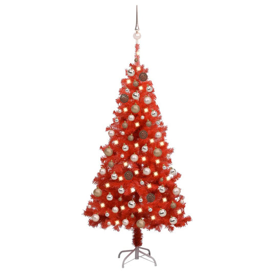 Artificial Christmas Tree with LED & Ball Set Red 150 cm PVC