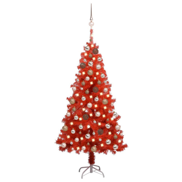  Artificial Christmas Tree with LED & Ball Set Red 150 cm PVC