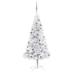 Artificial Christmas Tree with LEDs& Ball Set Silver 150 cm PET