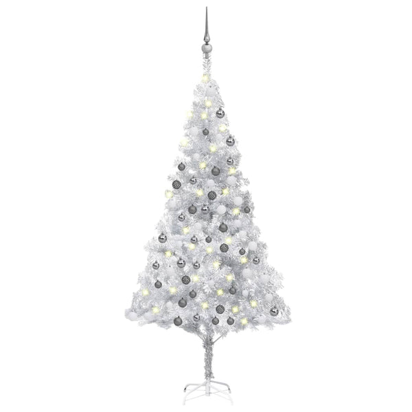  Artificial Christmas Tree with LEDs& Ball Set 180 cm Silver PET