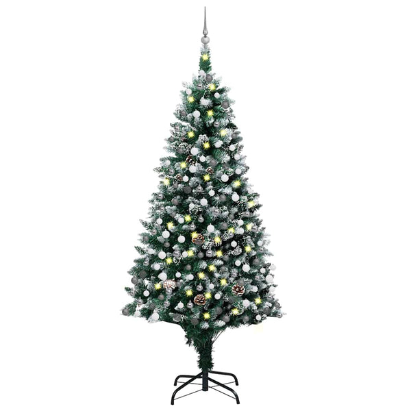  Artificial Christmas Tree with LEDs& Ball Set&Pine Cones 210 cm