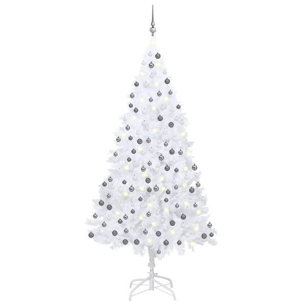  Artificial Christmas Tree with LEDs& Ball Set White 210 cm PVC