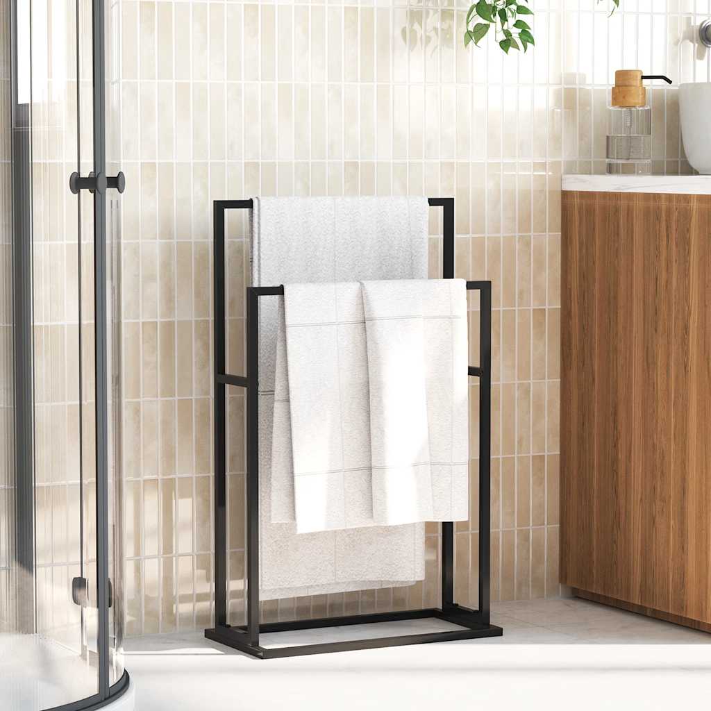 Freestanding Towel Rack Black Iron 2-Tier | HomeAndLiving