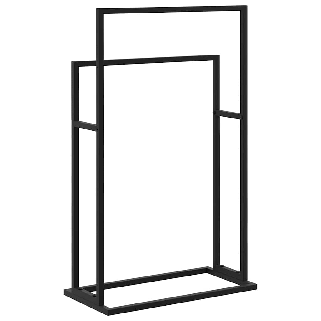 Freestanding Towel Rack Black Iron 2-Tier | HomeAndLiving